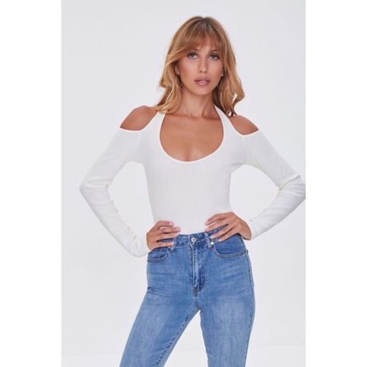 Áo tay dài hở vai Ribbed Open-Shoulder Top F21 hàng XK