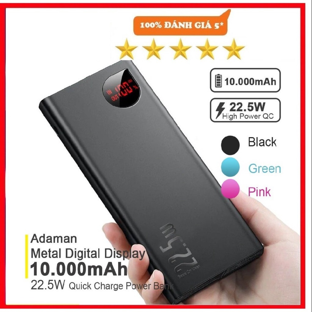 Sạc dự phòng 10000mah adaman metal digital display quick charge sạc nhanh 22.5w chính hãng baseus bảo hành 6 tháng