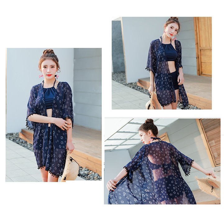 Bikini bộ bơi áo tắm yếm kèm áo choàng | BigBuy360 - bigbuy360.vn