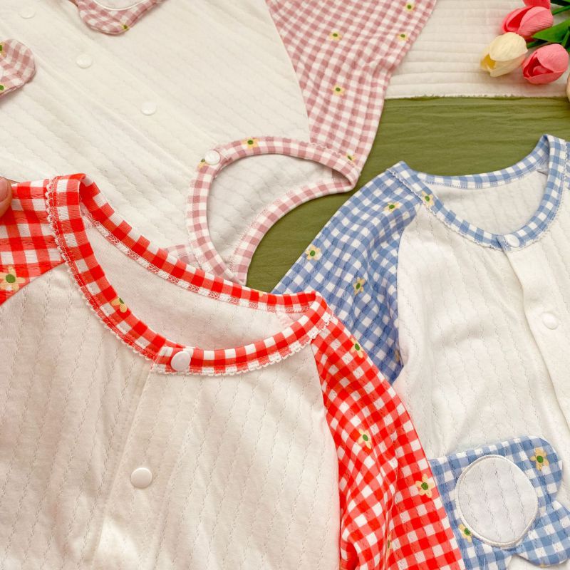 Bộ Đồ Ngủ Vải Cotton Họa Tiết Sọc Ca Rô Thời Trang Xinh Xắn Cho Bé Gái