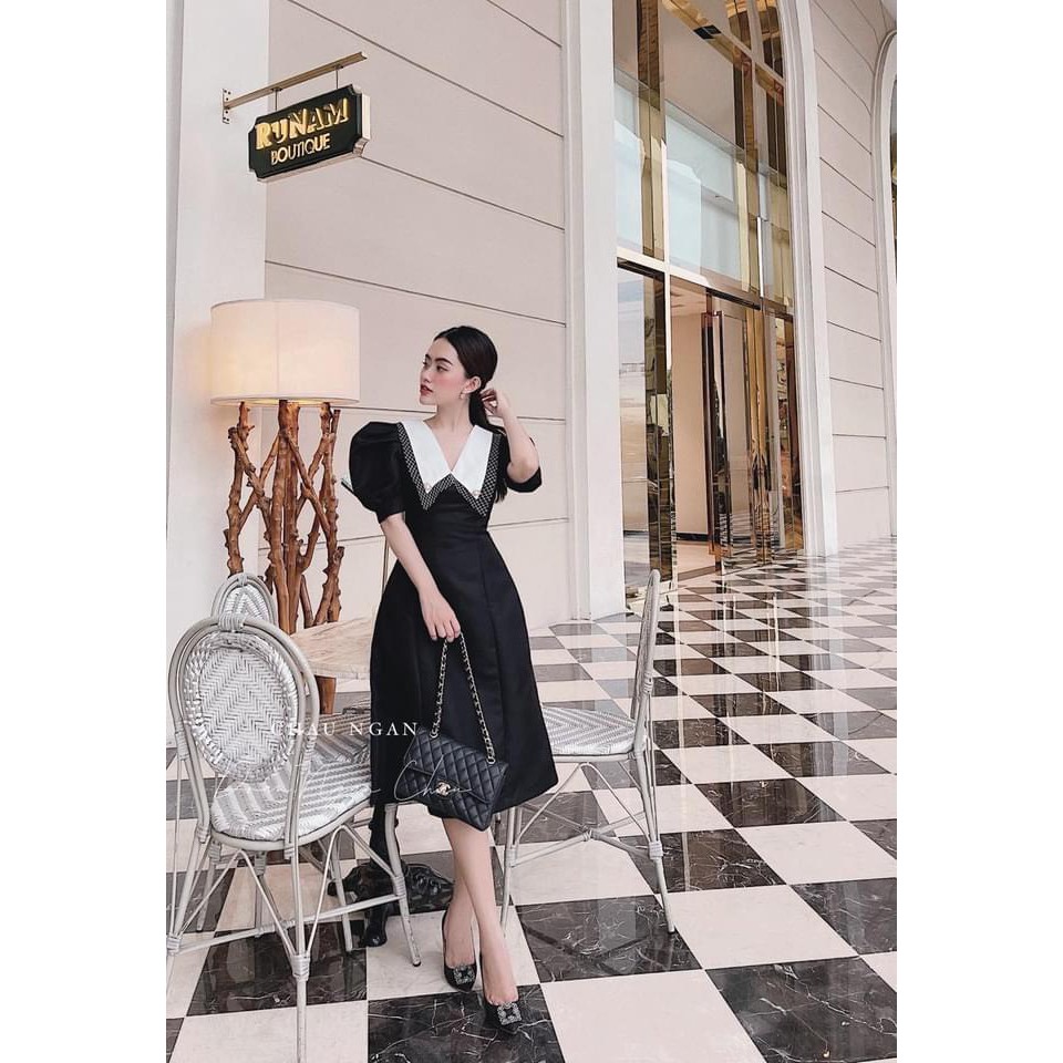 [Mã FAGREEN1505 giảm tới 30K đơn 99K] VÁY ĐEN XÒE PHỐI CỐ LƯỚI TRẮNG CHO NỮ | BigBuy360 - bigbuy360.vn