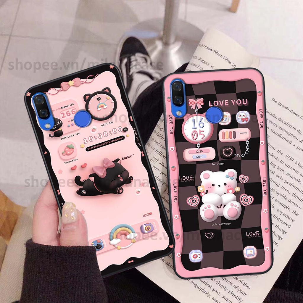 Ốp Huawei Nova 3 / Nova 3i hình đồng hồ icon gấu mèo cute cực dễ thương ngộ nghĩnh