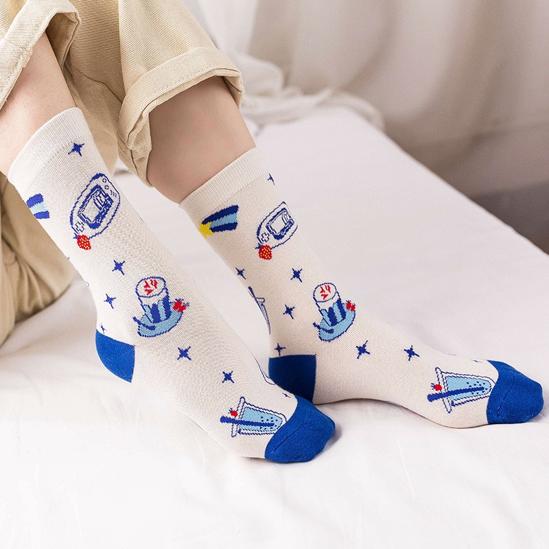 Vớ Cotton Mềm Họa Tiết Hoạt Hình Vui Nhộn Unisex