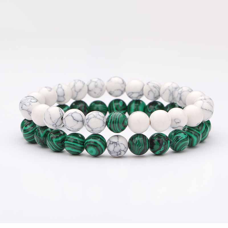 Vòng Tay Chuỗi Hạt Đá malachite Trắng Tự Nhiên Màu Đen Cho Cặp Đôi