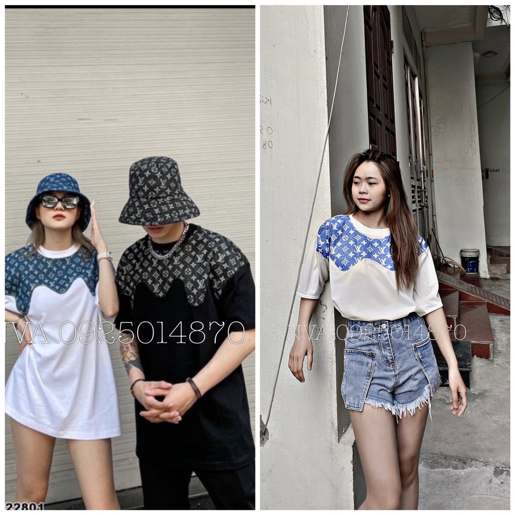 Áo Thun LV Họa Tiết Chữ Nhỏ ❤ Áo Phông Cộc Tay Cotton Dày Dặn Nam Nữ NVA15