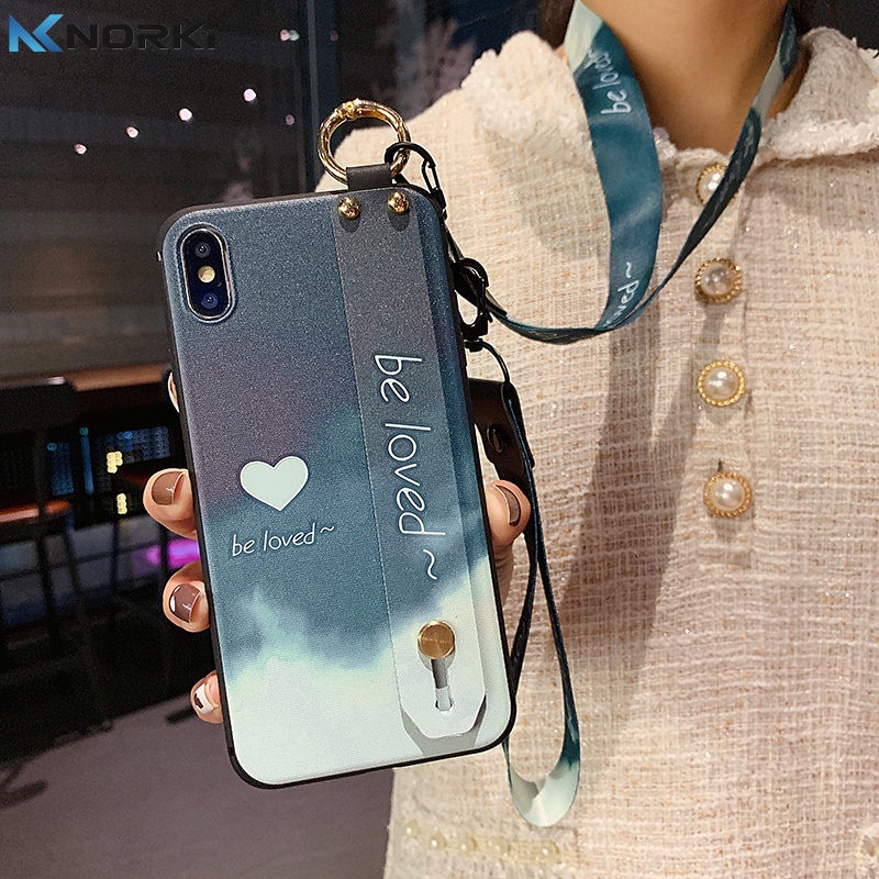Ốp Điện Thoại TPU Mềm Hình Trái Tim Màu Nước Có Dây Đeo Cho Samsung Galaxy S8 S9 S10 S20 S30 S21 Plus S20FE S21 S30 S20 Ultra