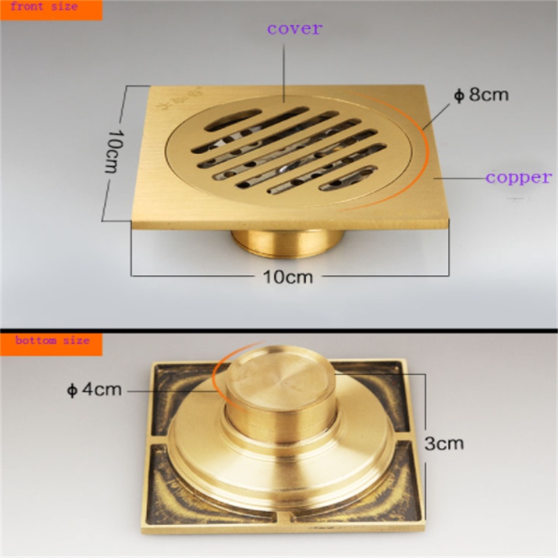 Nắp Đậy Cống Thoát Nước Sàn Nhà Tắm Hình Vuông Bằng Đồng Thau Trơn 10*10CM