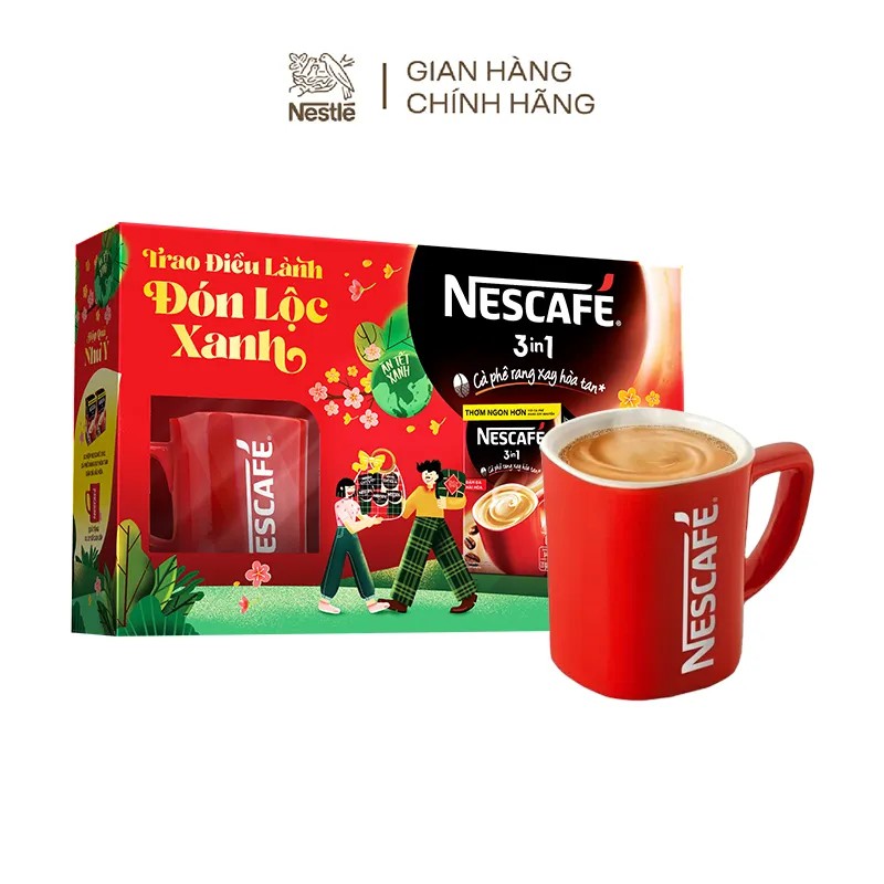 Hộp quà Tết Như Ý: [Tặng ly sứ Nescafé] 2 hộp Cà phê hòa tan Nescafé 3in1 đậm đà hài hòa (20 gói x 17g)/hộp | BigBuy360 - bigbuy360.vn