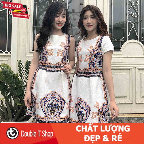 Váy xòe gấm thổ cẩm có tay cao cấp Quảng Châu VG23