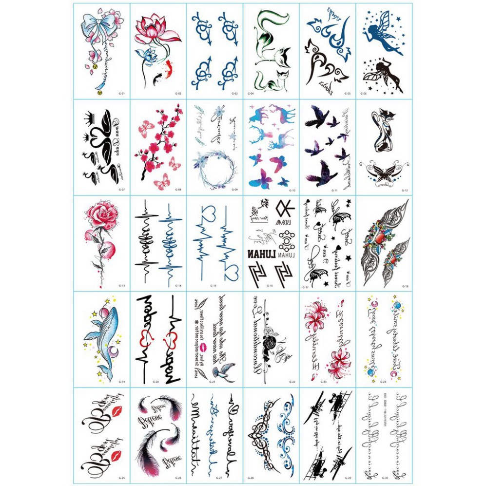 PVN12258 Hình xăm dán 3D cho 15 ngày set 30 hình săm dán tạm thời cho nữ nhiều hình từ hoa cô gái tattoo T8