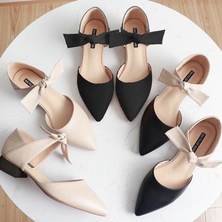 A4 - [Form rộng 1 size] Giày nữ, giày mũi nhọn thắt lơ dễ thương