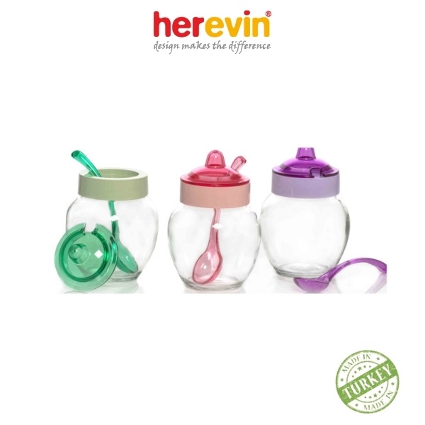 Bộ 3 Hũ Gia Vị Thuỷ Tinh Có Muỗng Herevin 370ml - HUGI131506 [GIAO MÀU NGẪU NHIÊN]