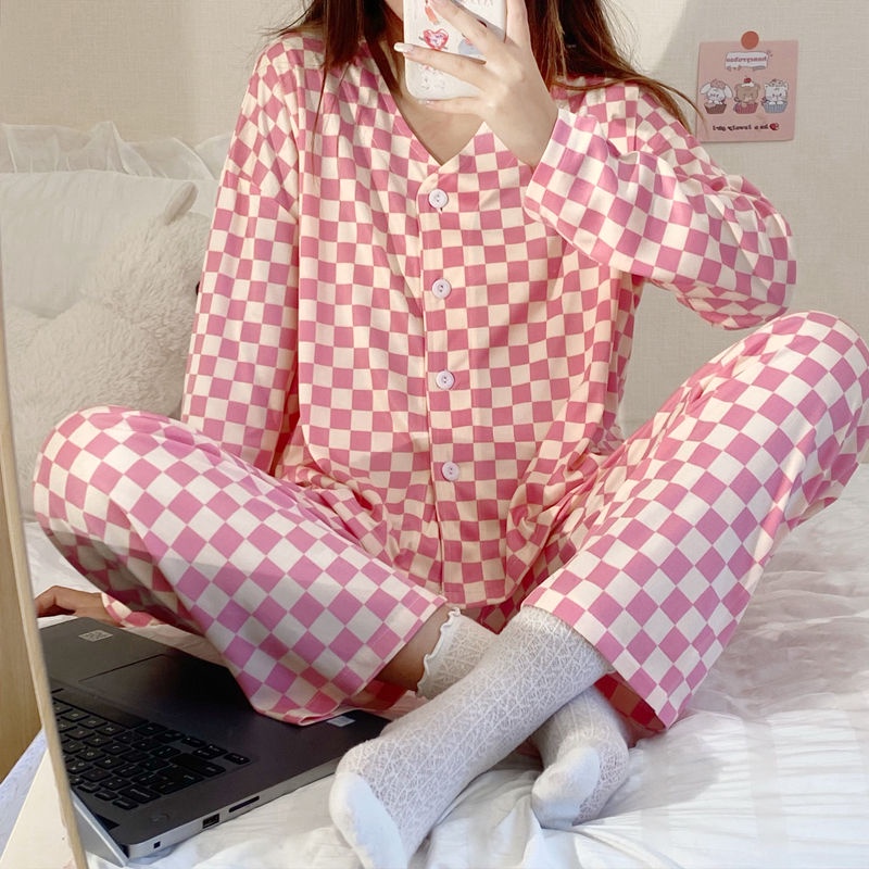 Bộ Đồ Ngủ Hai Mảnh Tay Dài In Họa Tiết Hoạt Hình Gấu Dâu Tây Dễ Thương Phong Cách Nhật Bản Cho Nữ