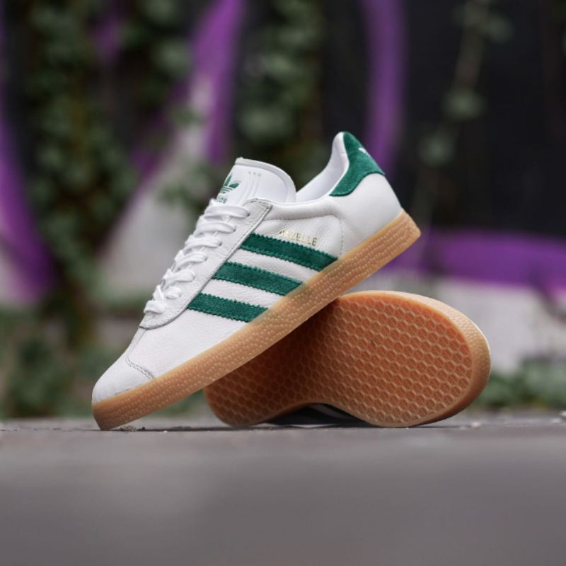 Giày Thể Thao Adidas Gazelle Màu Trắng / Xanh Lá Phong Cách Vintage