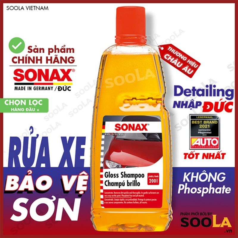[SONAX-VN] Nước rửa xe không ăn mòn Sonax Gloss Shampoo 1 Lít (Đức), bóng loáng, xà bông rửa xe ô tô xe máy Chính Hãng