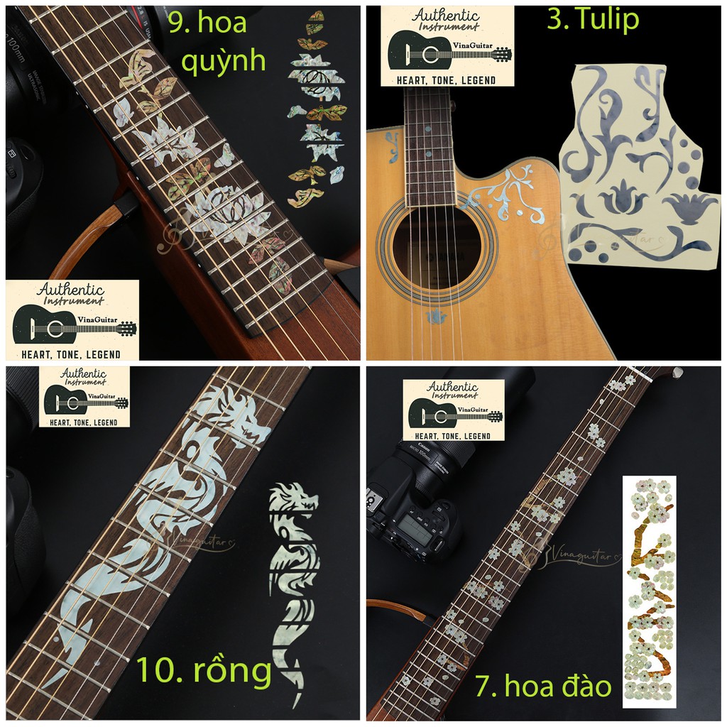 Bộ miếng dán khảm cần Đàn Và Trang Trí Họa Tiết 14 Mẫu- Khảm Đàn Cho Guitar Ukulele Nhạc cụ