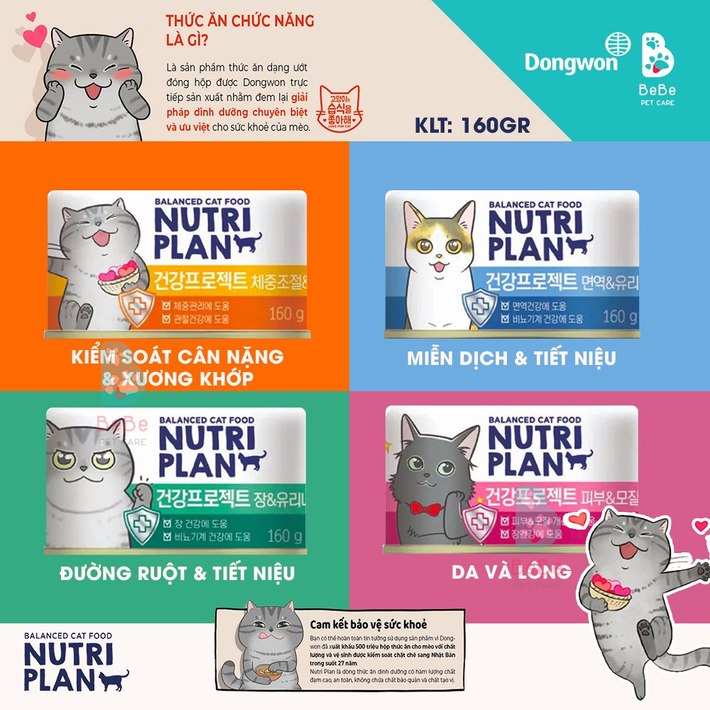 Pate NUTRI PLAN Cân Bằng Dinh Dưỡng &amp; Hỗ Trợ Chức Năng Nhiều Vị Cho Mèo 160Gr - Dòng Sản Phẩm Cao Cấp Đến Từ Hàn Quốc