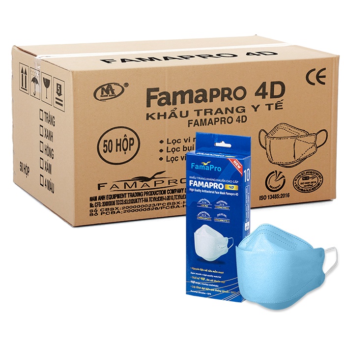 Khẩu trang y tế cao cấp kháng khuẩn 3 lớp Famapro 4D 10 cái/hộp