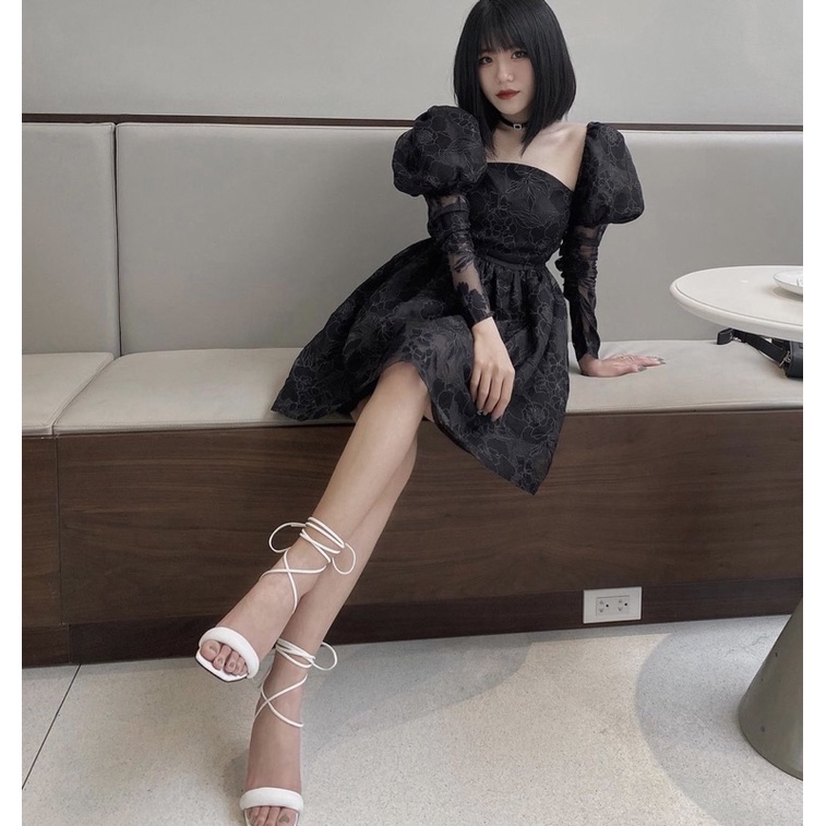 Váy trắng tiểu thư Pretty In Rosé Dress Cúp ngực tay phồng họa tiết sáng da form chuẩn tôn dáng | BigBuy360 - bigbuy360.vn