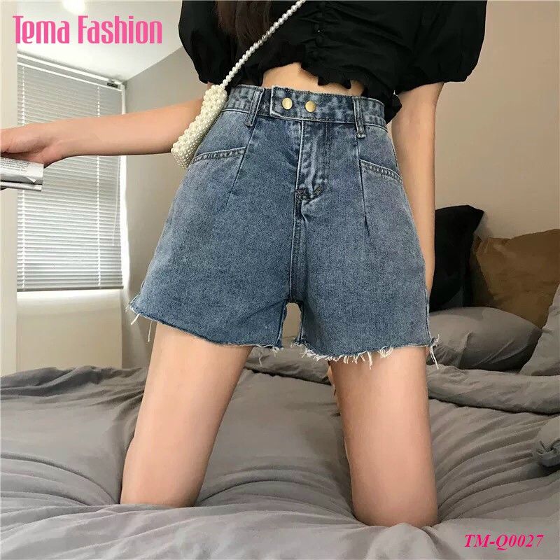 [Mã FAXANH245 giảm 10K đơn 50K] Quần short jean nữ TEMA - Quần đùi nữ jean dày dặn màu xanh gấu rách siêu đẹp