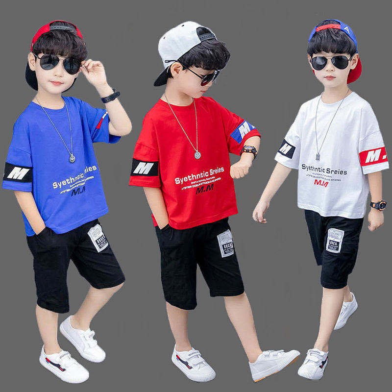 đồ bộ cho bé♂Quần áo trẻ em nam bộ đồ ngắn tay mùa hè phong cách mới cotton phông cắt thể thao và giải trí hai