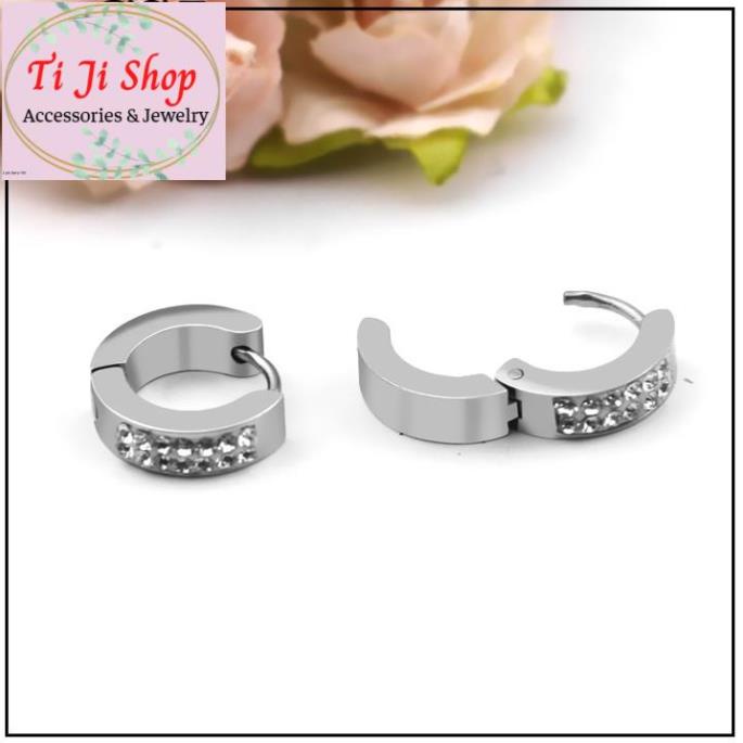 BÔNG TAI NỮ INOX KHOEN TRÒN ĐÍNH HÀNG ĐÁ - đẹp, không đen
