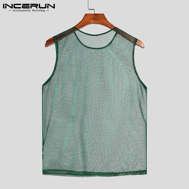 Áo croptop INCERUN sát nách thiết kế xuyên thấu thời trang mùa hè quyến rũ cho nam