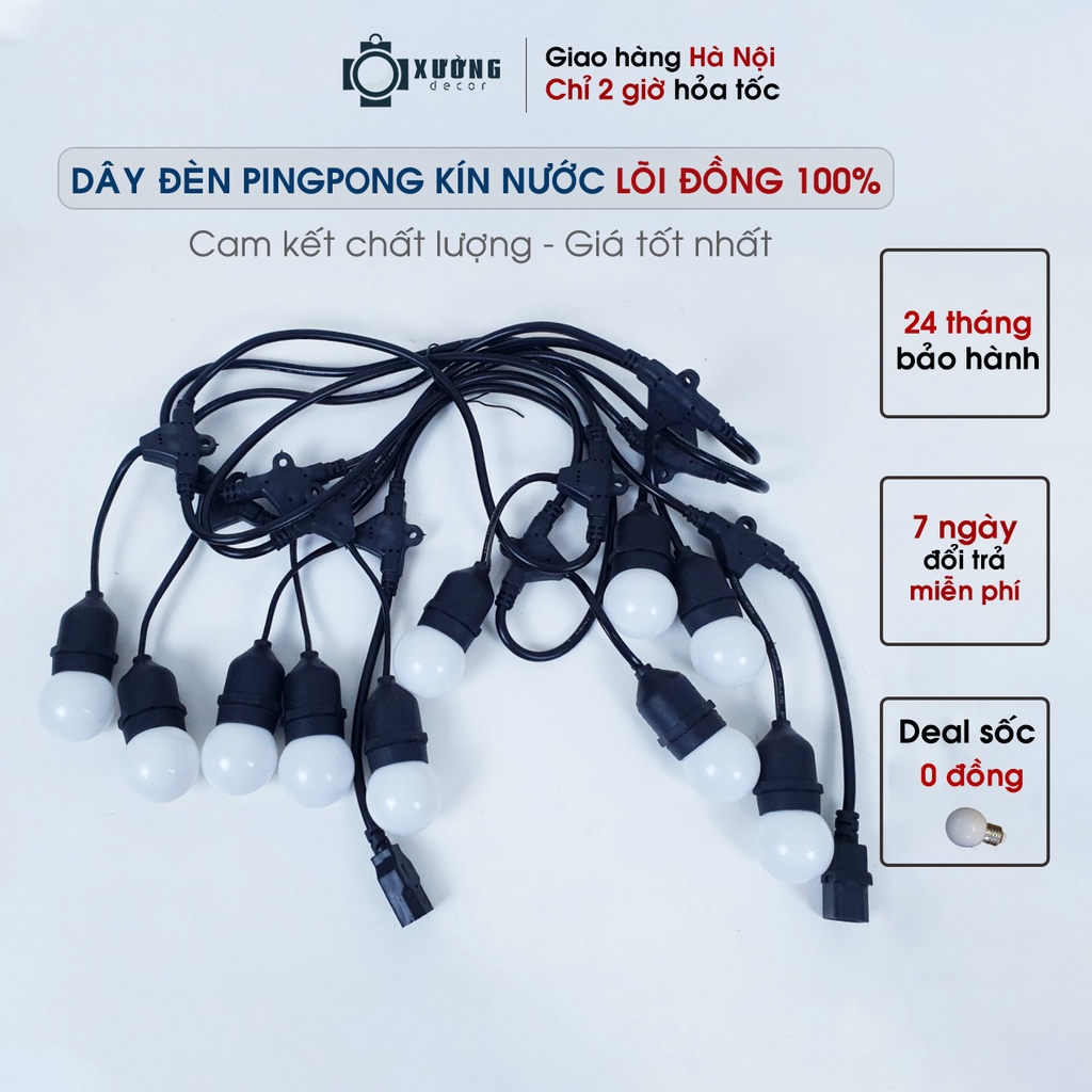 Dây đèn trang trí ngoài trời bóng tròn LÕI ĐỒNG 100%, hàng XUẤT KHẨU chống nước dài 10m/7,5m/5m - Bảo hành 2 năm