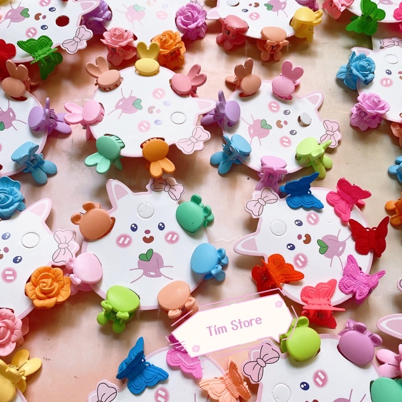 Set 10 kẹp tóc mỏ vịt màu sắc gắn charm TIMSTORE phụ kiện thời trang phong cách dễ thương