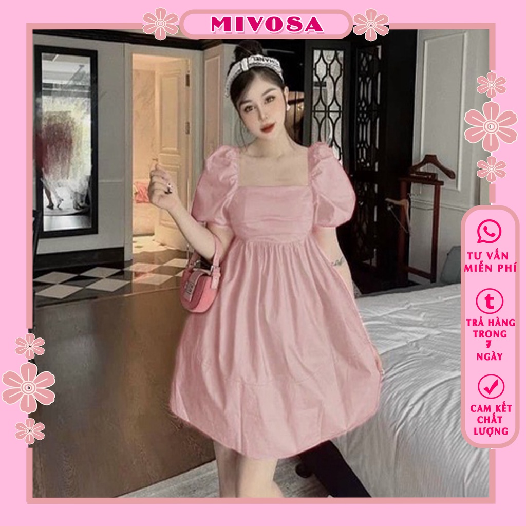 Váy Babydoll Hồng Nhạt Nơ Sau Tay Phồng Siêu Xinh MIVOSA VN233
