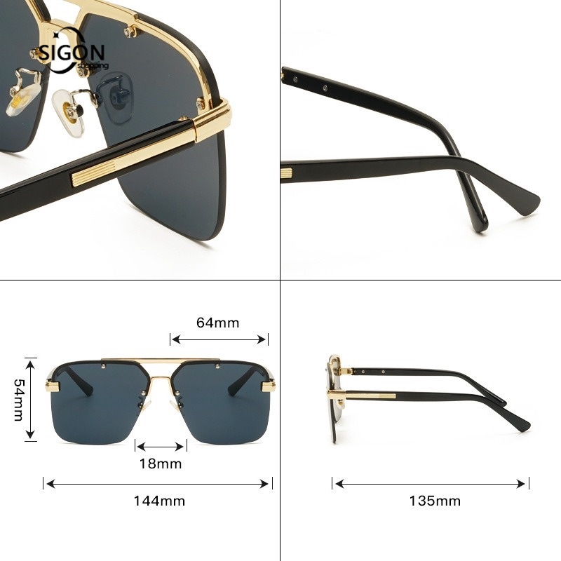 Kính Mát Nửa Gọng Kim Loại Lớn Trong Suốt Chống Tia UV Phù Hợp Cho Đi Làm Hàng Ngày Và Ngoài Trời