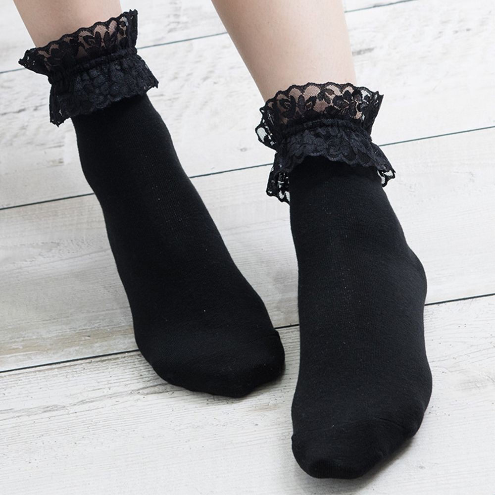 Cotton Lace Solid Color Ruffle Frilly Socks