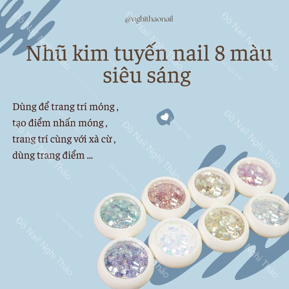 Nhũ kim tuyến nail 8 màu siêu sáng 8 hũ