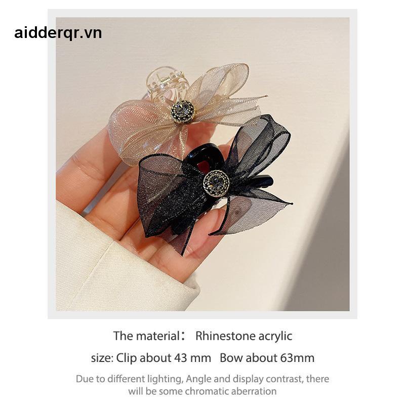 🌸🌸Kẹp Tóc Nơ Đính Đá Kim Cương Giả Hai Mặt Vải Lưới Kích Thước Nhỏ Cài Tóc Đuôi Ngựa Mùa Hè