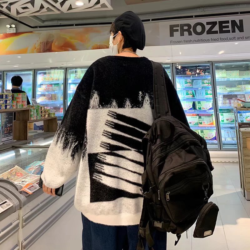 Áo sweater cổ tròn tay dài dáng rộng màu sắc gradient thời trang thu đông cho nam