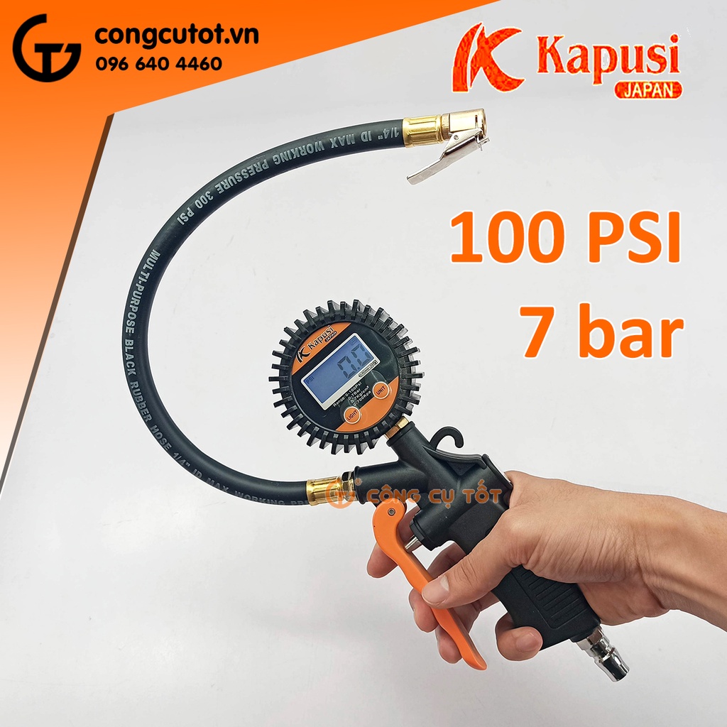 Súng bơm lốp xe đồng hồ điện tử 7 cân hơi Kapusi
