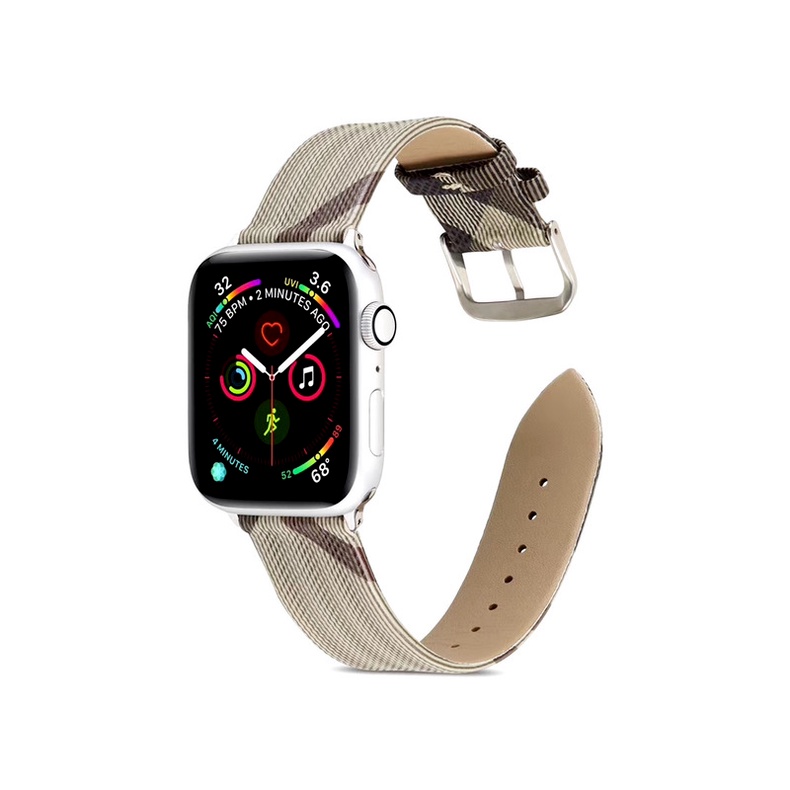 Dây Đeo Bằng Da Họa Tiết Kẻ Sọc Cho Đồng Hồ Thông Minh Apple Watch Iwatch 40mm 44mm 42mm 38mm 6 Se 5 4 3 2 1
