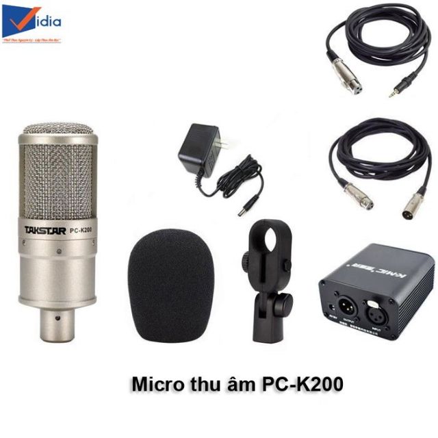 Combo mic thu âm Takstar PC K200 và nguồn 48v đầy đủ phụ kiện