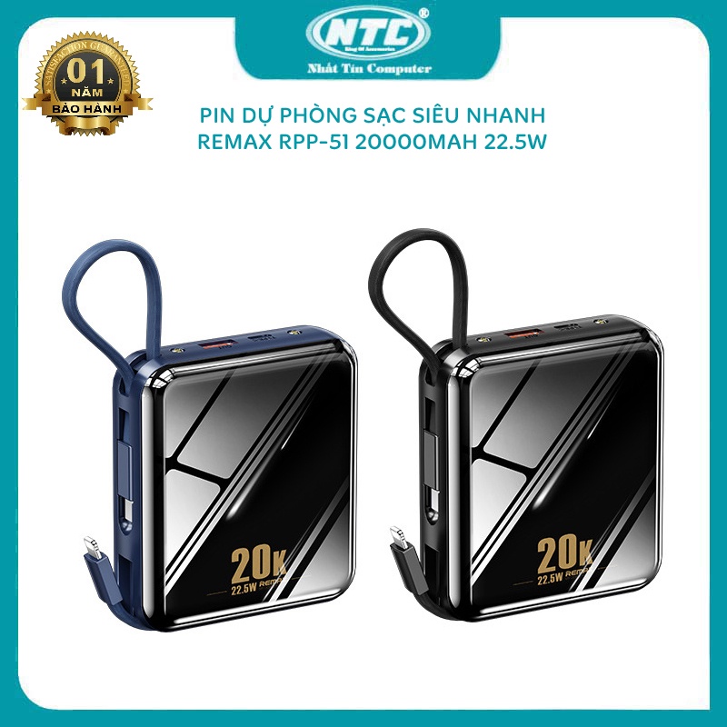 Pin dự phòng sạc nhanh Remax RPP-51 / RPP-285 Series Sucha QC 22.5W và PD 20W - tích hợp 2 đèn pin