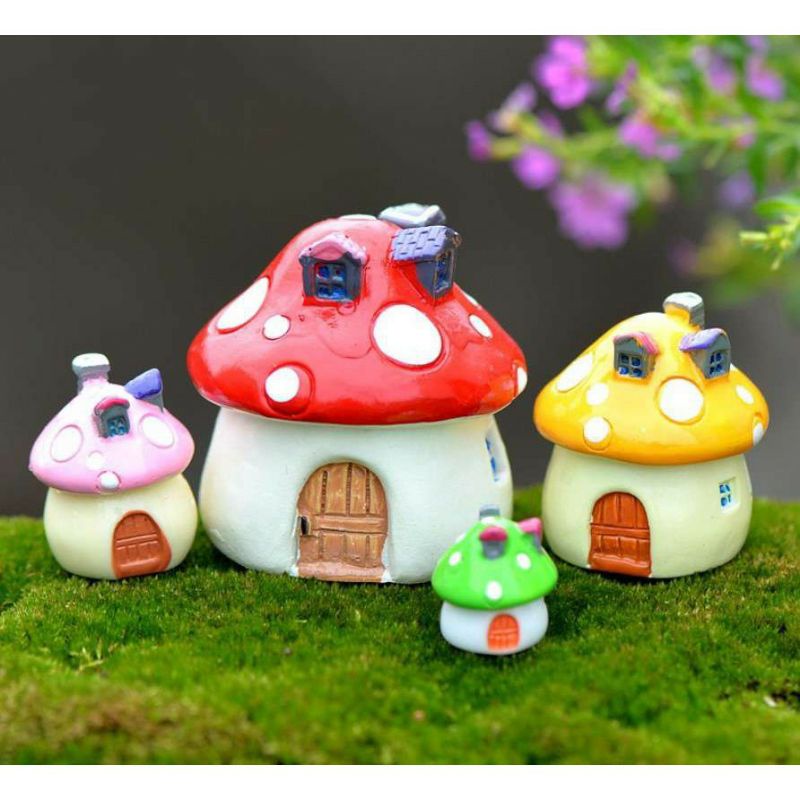 Terrarium trang trí bể cá mô hình Nhà nấm tiểu cảnh mini