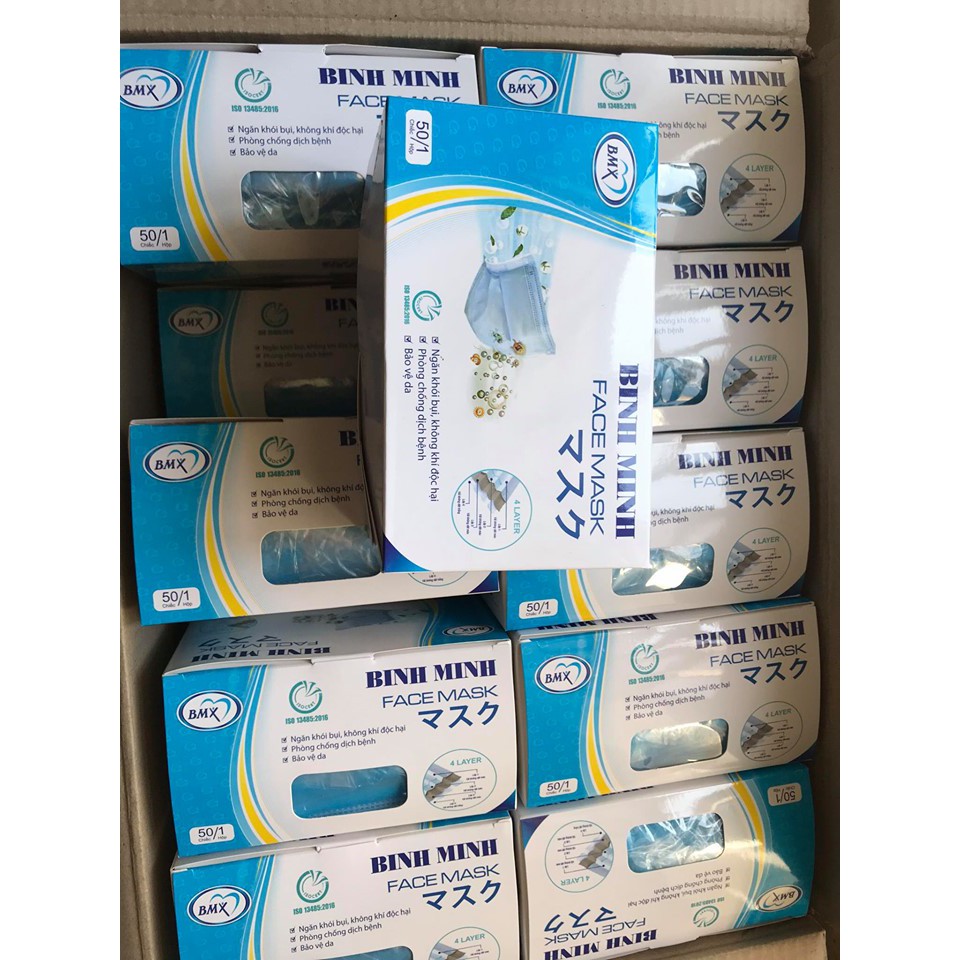 KHẨU TRANG Y TẾ BÌNH MINH  💋 FREESHIP💋 4 Lớp KHÁNG KHUẨN ( siêu dày) - 50 chiếc/hộp, Ngăn Vi Khuẩn và Khói Bụi | BigBuy360 - bigbuy360.vn