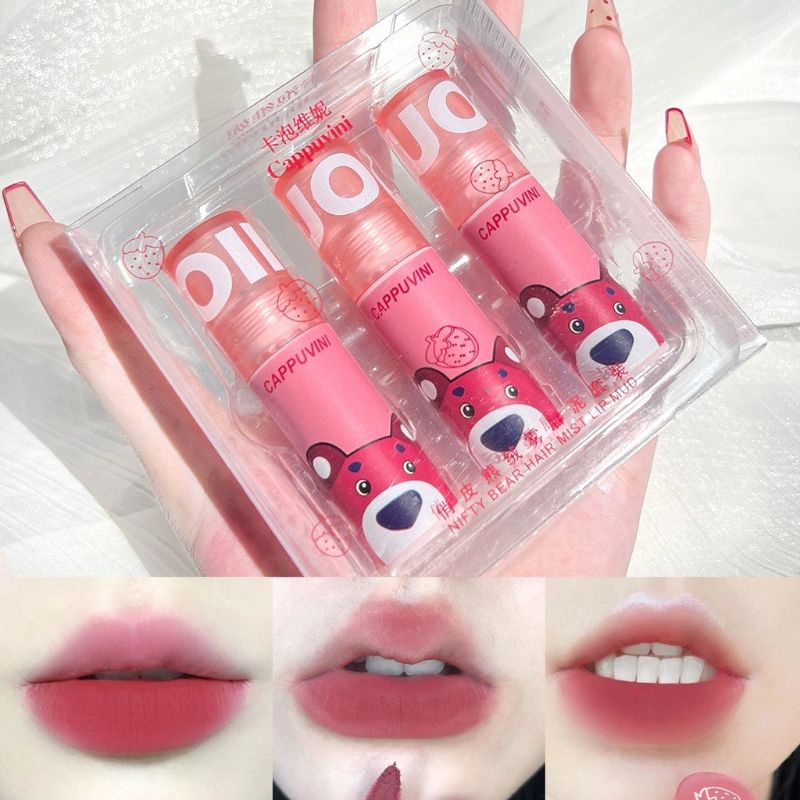 Set 3 son môi Cappuvini màu hồng mềm mượt chống nước