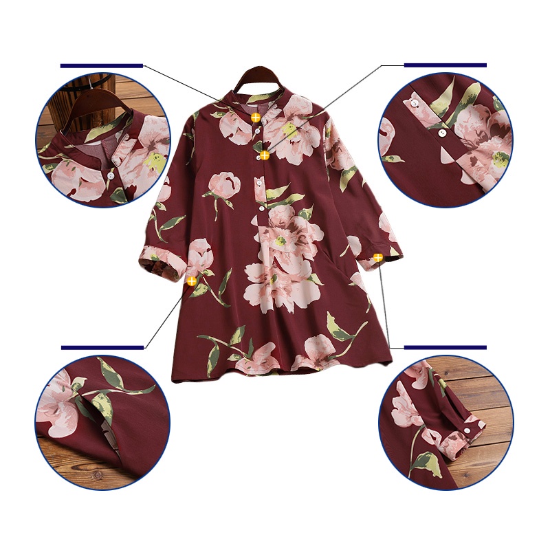 Áo sơ mi ZANZEA tay dài 3/4 dáng rộng cài khuy in hoa phong cách retro thời trang cho nữ