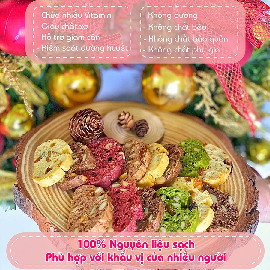 Bánh ăn kiêng mix 5 vị Biscotti ngũ cốc nguyên cám giảm cân tiểu đường CleanFood 500g, bánh quy ăn kiêng healthy, keto | BigBuy360 - bigbuy360.vn