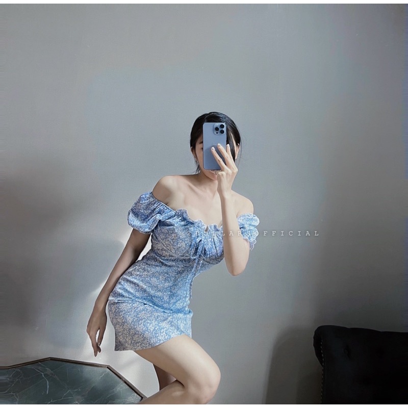 ĐBD 2022 - Đầm cổ vuông tay phồng Xanh