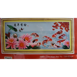 Tranh thêu chữ thập Cửu ngư quần hội A869 (chưa thêu)