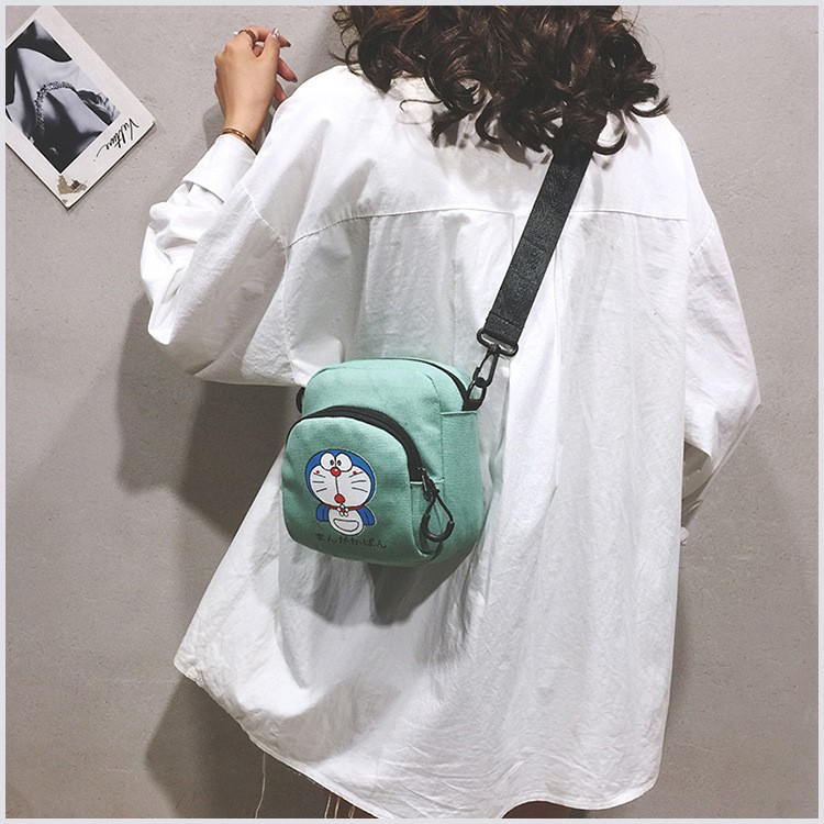 Túi đeo chéo vải canvas họa tiết Doraemon xinh xắn phong cách Hàn quốc