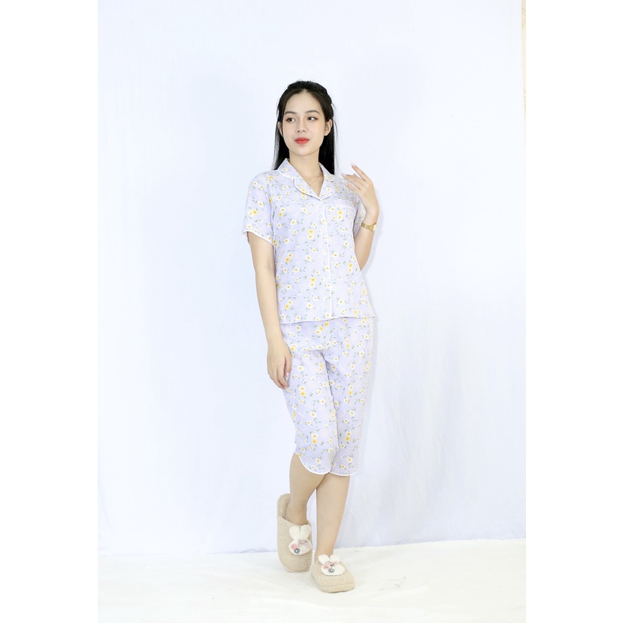 [HÌNH THẬT 100%] Bộ đồ Pijama nữ lửng RÊU  - vải siêu lụa cao cấp - Cực Kì Sang Chảnh