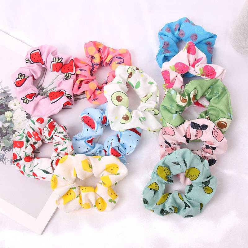 Dây cột tóc cỡ lớn in họa tiết trái cây nhiều màu đẹp thời trang dành cho nữ