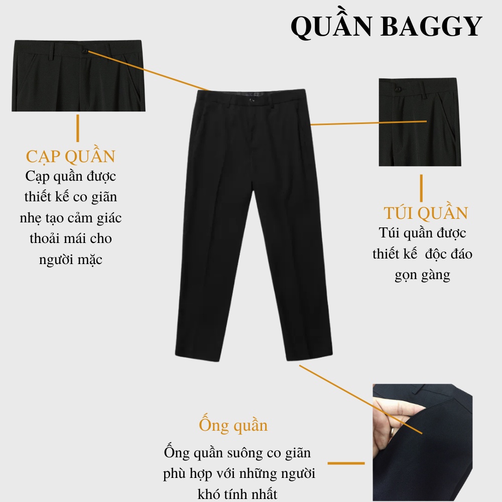 Quần baggy nam ống rộng Pantoni , Quần tây âu nam chất vải tuyết mưa không nhăn không xù loại tây âu Premium thời trang